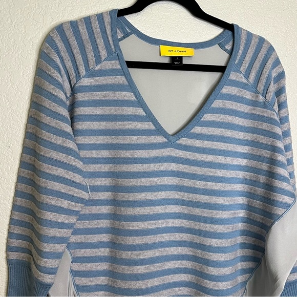 St. John Blue & Gray Striped Women's Silk Wool Sweater Oversized Size Small - Picture 7 of 14